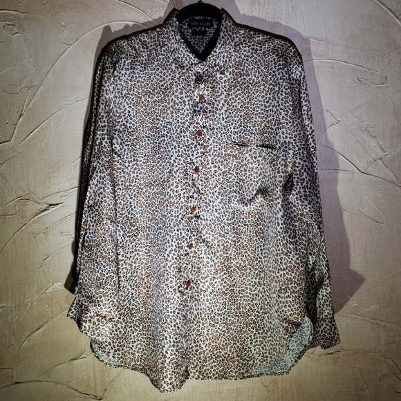 Silk Club Animal Print Button Down Shirt Large - Picture 1 of 8